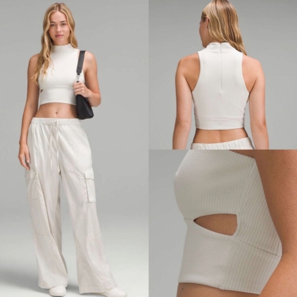Lululemon Softstreme Mock Mockneck Ribbed Cutout Crop Top Small 4 6